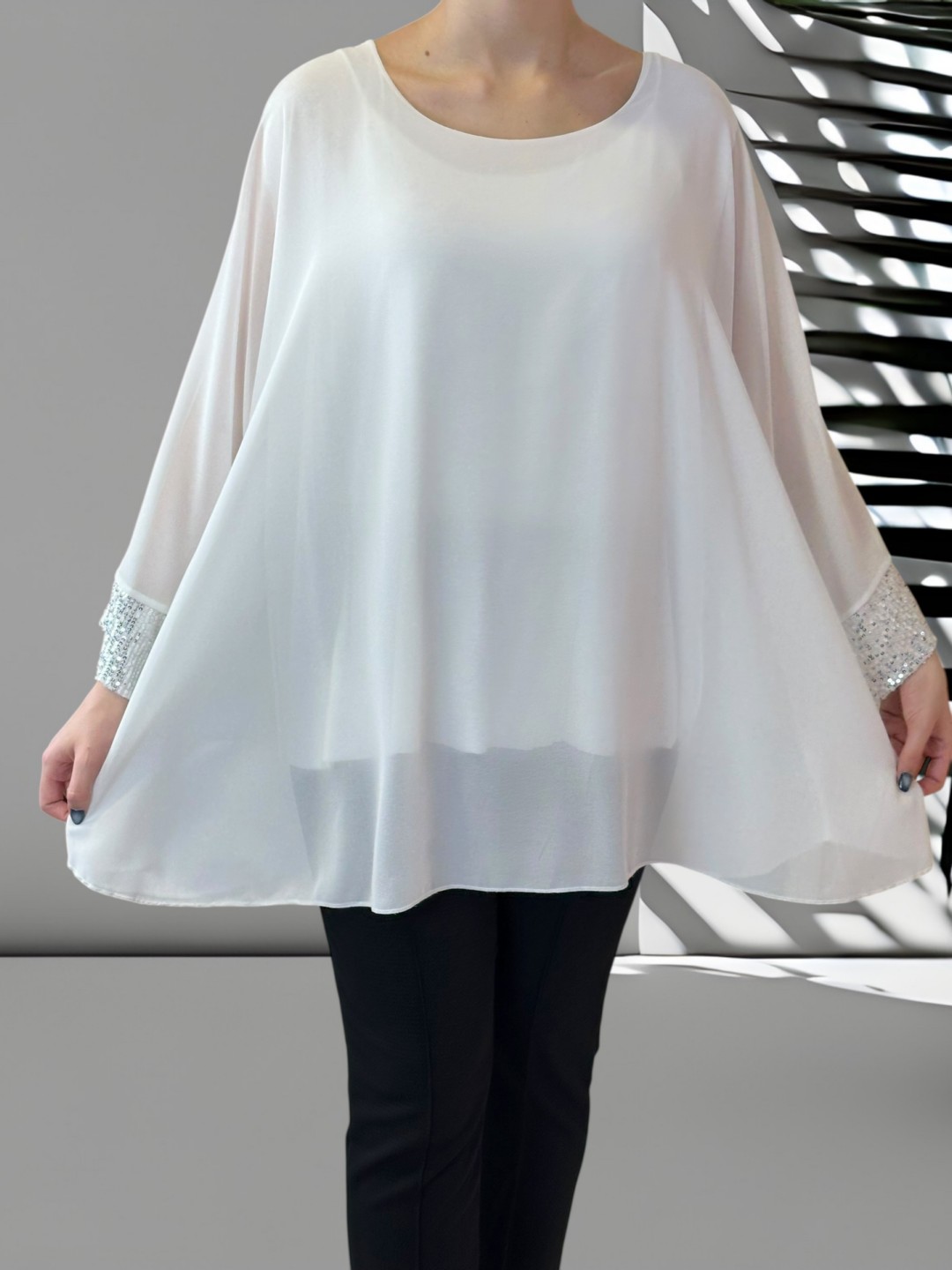 Elegant Μπλούζα από Μουσελίνα με Λαμπερές Παγιέτες