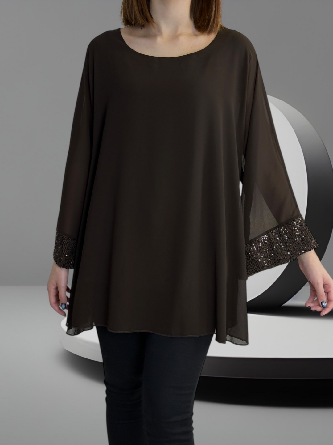 Elegant Μπλούζα από Μουσελίνα με Λαμπερές Παγιέτες