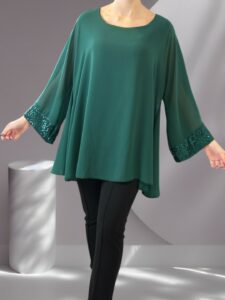Elegant Μπλούζα από Μουσελίνα με Λαμπερές Παγιέτες