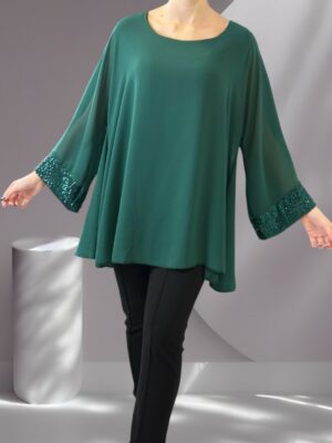 Elegant Μπλούζα από Μουσελίνα με Λαμπερές Παγιέτες<br/><small class="dmm_sku">Κωδικός προϊόντος: 8558-πρασινο</small>