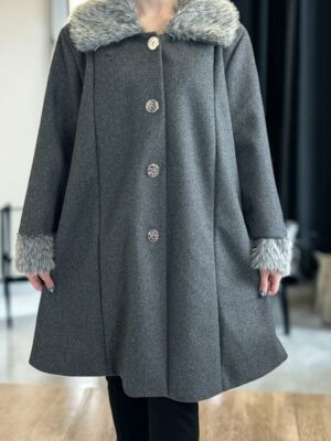 Γυναικείο Παλτό με Γούνινο Γιακά<br/><small class="dmm_sku">Κωδικός προϊόντος: 8699-γκρι</small>