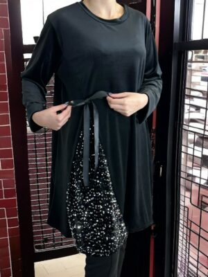 Velvet Lurex Μπλουζοφόρεμα με Πλαϊνή Κορδέλα