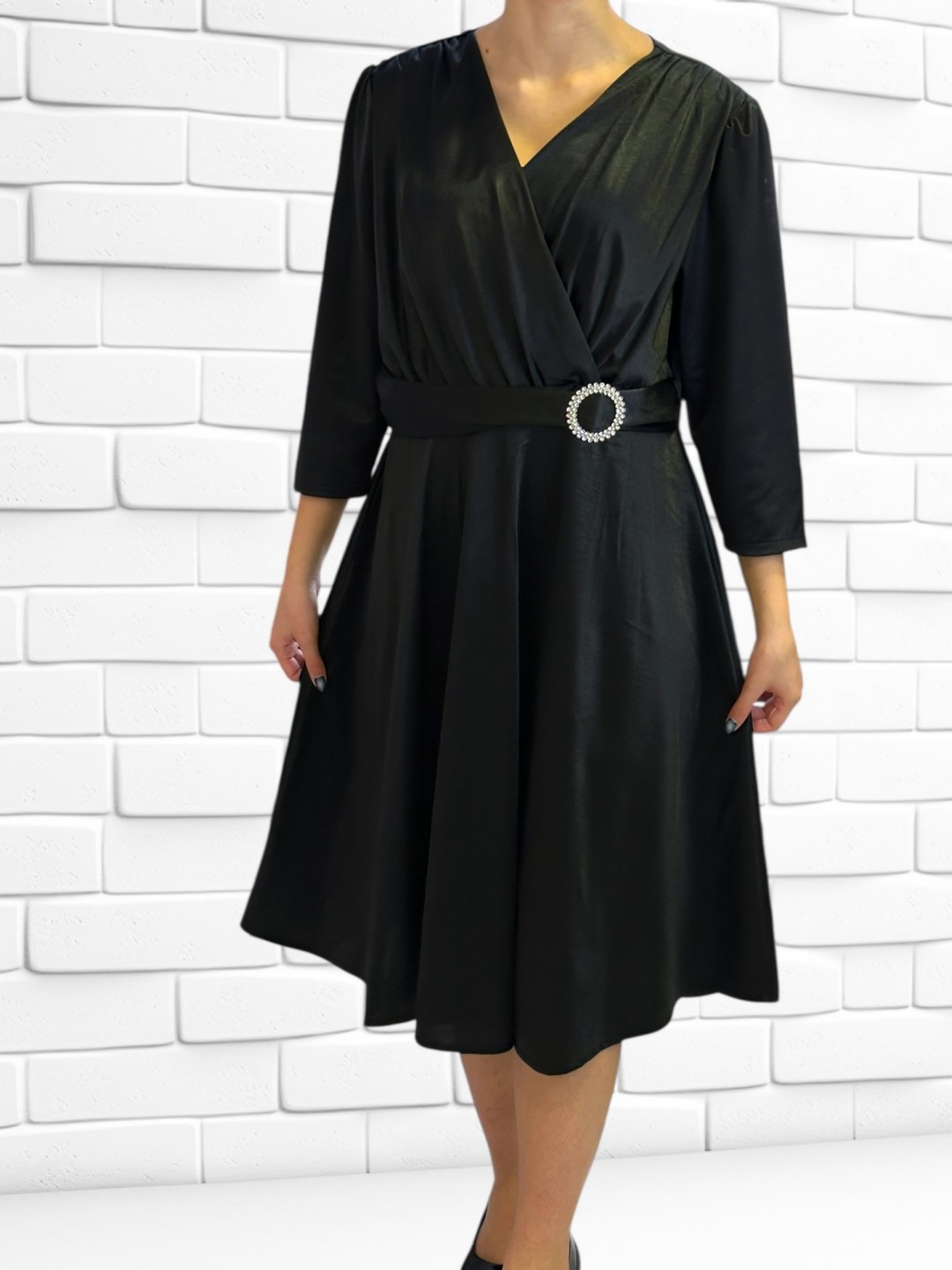 Elegant Κρουαζέ Αμπιγιέ Φόρεμα με Πλαϊνή Λάμψη Στρας