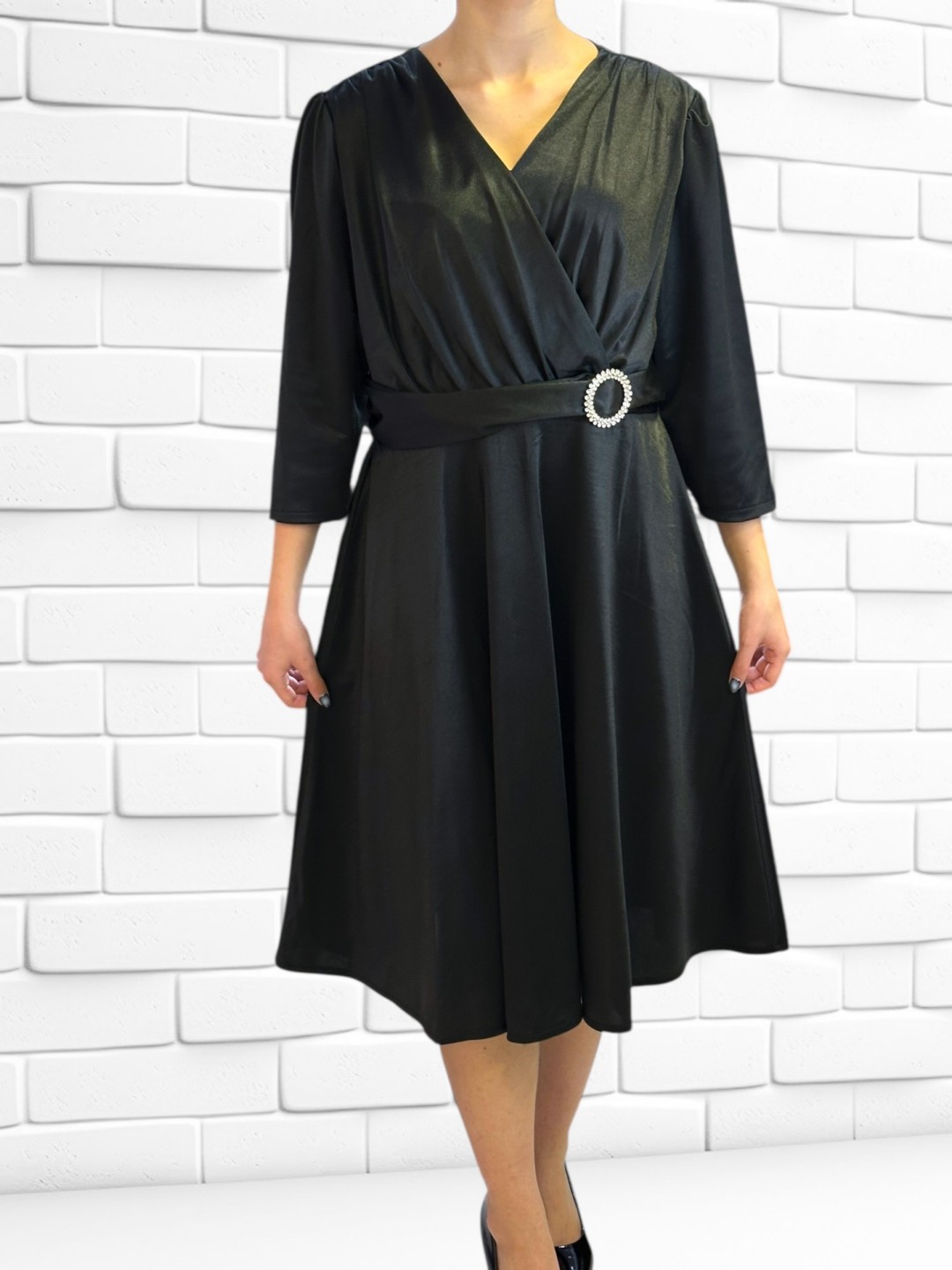 Elegant Κρουαζέ Αμπιγιέ Φόρεμα με Πλαϊνή Λάμψη Στρας