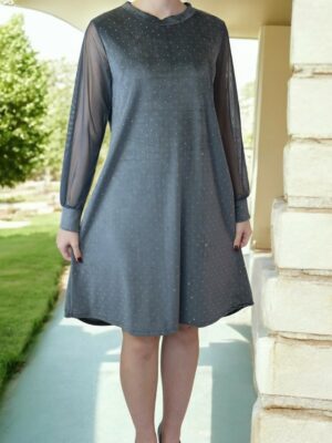 Sparkle Βελούδινο Φόρεμα με Διαφάνεια<br/><small class="dmm_sku">Κωδικός προϊόντος: 8767-γκρι</small>