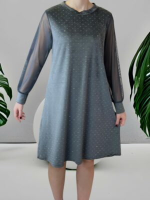 Sparkle Βελούδινο Φόρεμα με Διαφάνεια<br/><small class="dmm_sku">Κωδικός προϊόντος: 8767-γκρι</small>