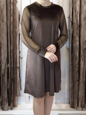 Sparkle Βελούδινο Φόρεμα με Διαφάνεια<br/><small class="dmm_sku">Κωδικός προϊόντος: 8767-καφε</small>