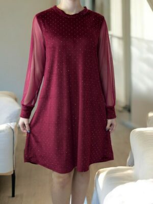 Sparkle Βελούδινο Φόρεμα με Διαφάνεια<br/><small class="dmm_sku">Κωδικός προϊόντος: 8767-μπορντο</small>