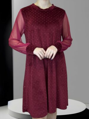 Sparkle Βελούδινο Φόρεμα με Διαφάνεια<br/><small class="dmm_sku">Κωδικός προϊόντος: 8767-μπορντο</small>