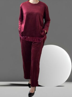 Glam Βελούδινο Σετ με Λάμψη Παγιέτας<br/><small class="dmm_sku">Κωδικός προϊόντος: 8778-μπορντο</small>