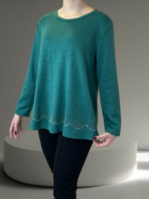 Μπλούζα με Στρας στο Τελείωμα<br/><small class="dmm_sku">Κωδικός προϊόντος: 8814-πετρολ</small>