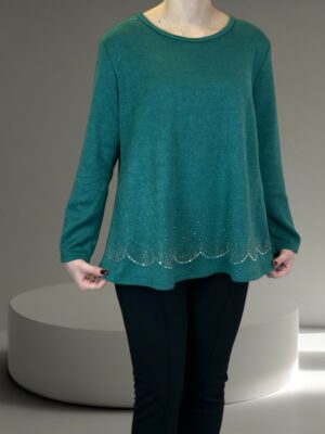 Μπλούζα με Στρας στο Τελείωμα<br/><small class="dmm_sku">Κωδικός προϊόντος: 8814-πετρολ</small>