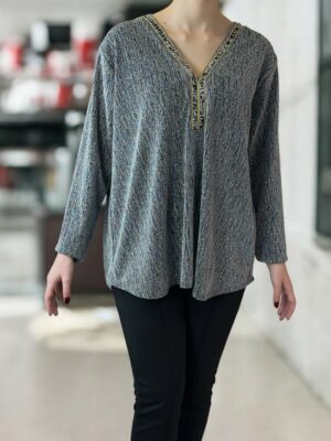 Σαγηνευτική Lurex Μπλούζα με Εντυπωσιακό Ντεκολτέ<br/><small class="dmm_sku">Κωδικός προϊόντος: 8815-γκρι</small>