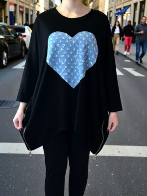 Minimal Sweatshirt με Denim Heart<br/><small class="dmm_sku">Κωδικός προϊόντος: 8839-μαυρο</small>