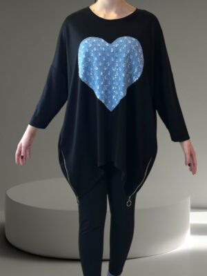 Minimal Sweatshirt με Denim Heart<br/><small class="dmm_sku">Κωδικός προϊόντος: 8839-μαυρο</small>