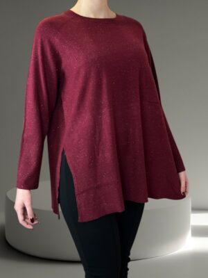 Premium Πουλόβερ V με Λαμπερή Ασημί Κλωστή<br/><small class="dmm_sku">Κωδικός προϊόντος: 8857-μπορντο</small>