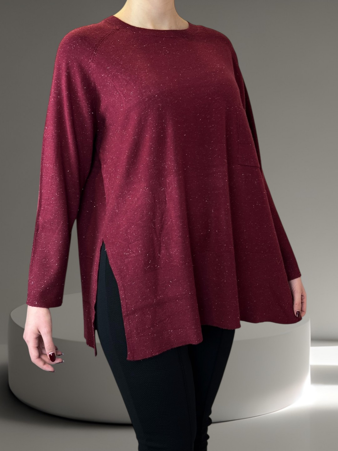 Premium Πουλόβερ V με Λαμπερή Ασημί Κλωστή