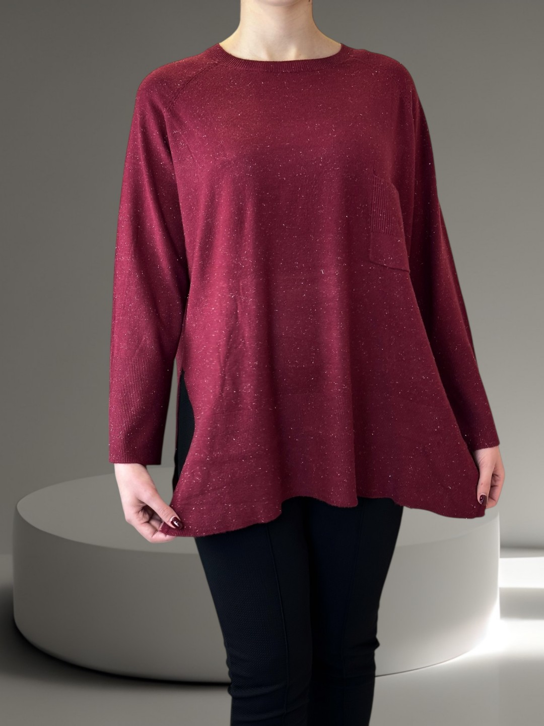 Premium Πουλόβερ V με Λαμπερή Ασημί Κλωστή