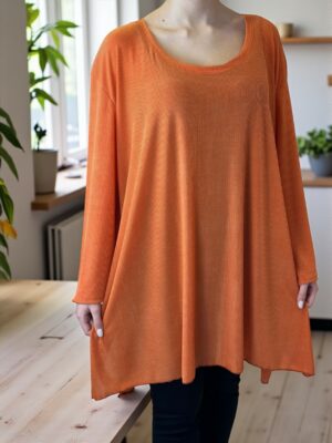 Ριμπ Πορτοκαλί Μπλουζοφόρεμα με Άνετη Εφαρμογή<br/><small class="dmm_sku">Κωδικός προϊόντος: 8872-πορτοκαλι</small>