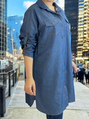 Denim πουκάμισο με μακριά σιλουέτα