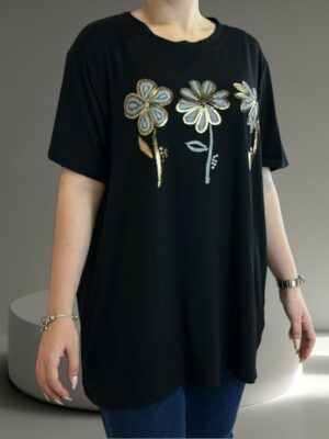 Κοντομάνικη μπλούζα με λουλουδάτο τύπωμα