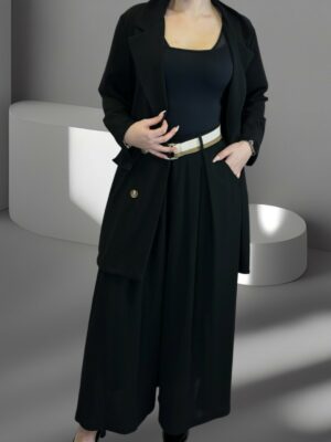 Μοντέρνο κοστούμι με άνετο φαρδύ παντελόνι<br/><small class="dmm_sku">Κωδικός προϊόντος: 8959-μαυρο</small>