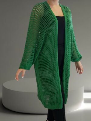 Μακριά πλεκτή ζακέτα δίχτυ