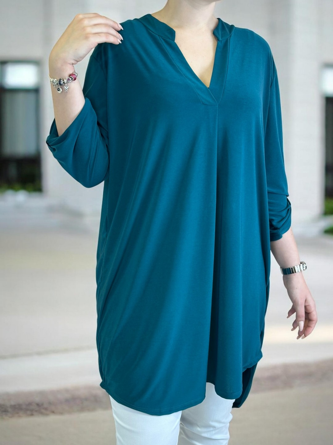 Minimal V-neck μπλουζοφόρεμα σε lycra υφή