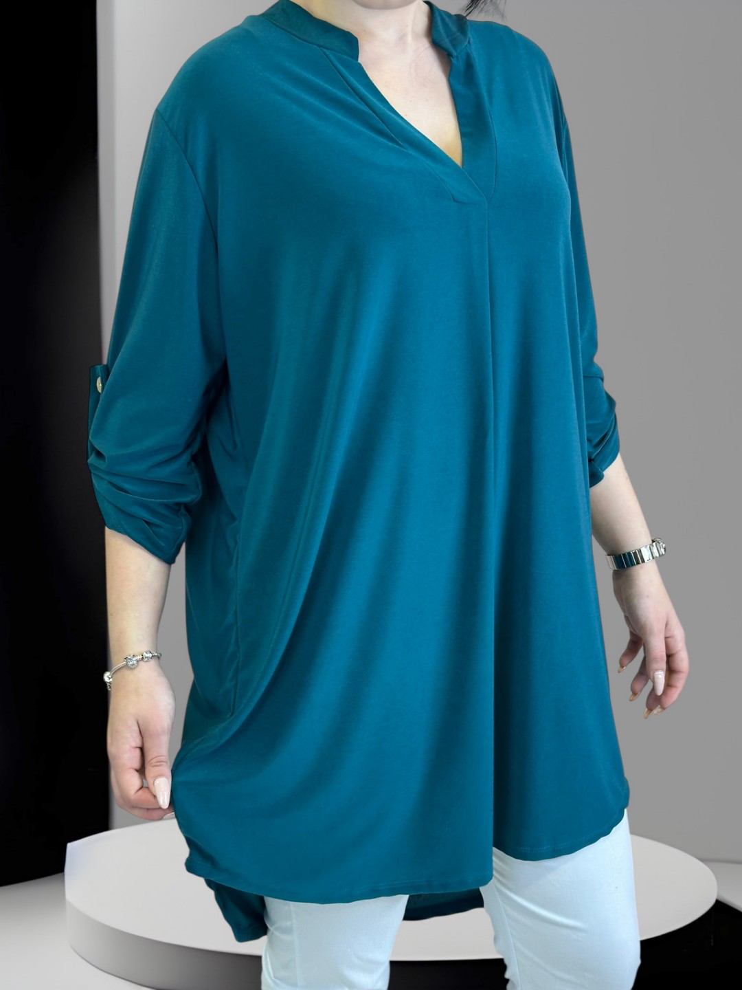 Minimal V-neck μπλουζοφόρεμα σε lycra υφή