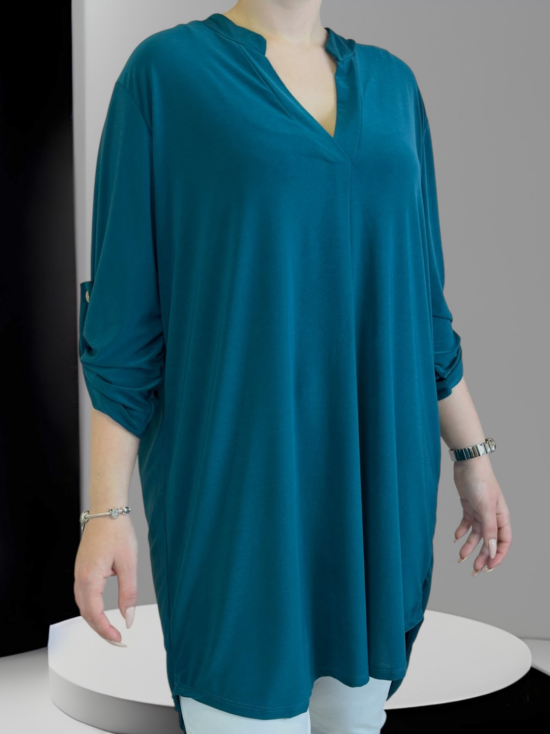 Minimal V-neck μπλουζοφόρεμα σε lycra υφή