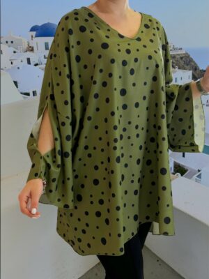 Polka dot μπλούζα με ανοίγματα