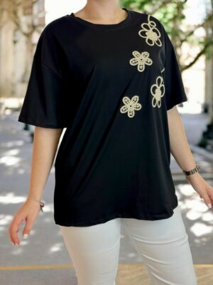 T-shirt με λουλουδένιο κέντημα