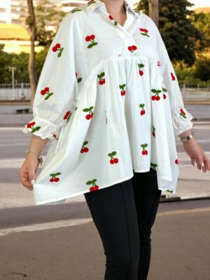 Ρομαντικό πουκάμισο με βολάν και κεντητό σχέδιο