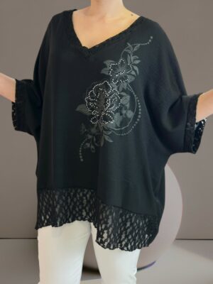 Delicate μπλούζα με floral μοτίβο και lace τελείωμα