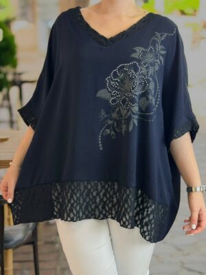 Delicate μπλούζα με floral μοτίβο και lace τελείωμα