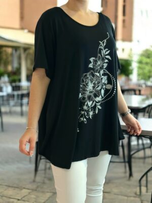 Άνετη ελαστική μπλούζα με λουλουδάτη στάμπα