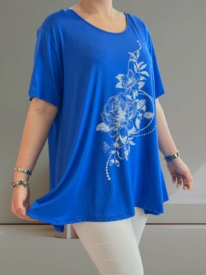 Άνετη ελαστική μπλούζα με λουλουδάτη στάμπα