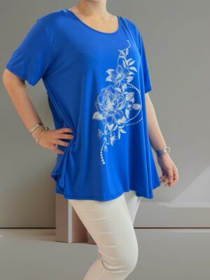 Άνετη ελαστική μπλούζα με λουλουδάτη στάμπα