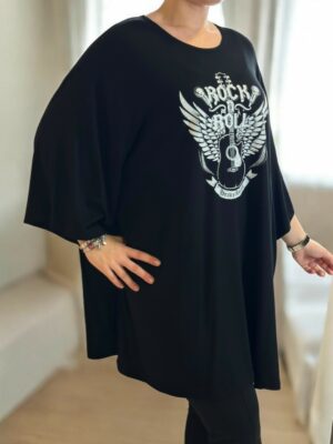 Άνετο μπλουζοφόρεμα με rock στάμπα