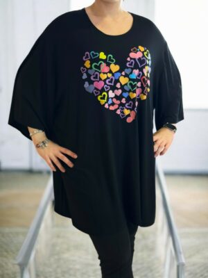 Elegant μαύρο μπλουζοφόρεμα με romantic hearts