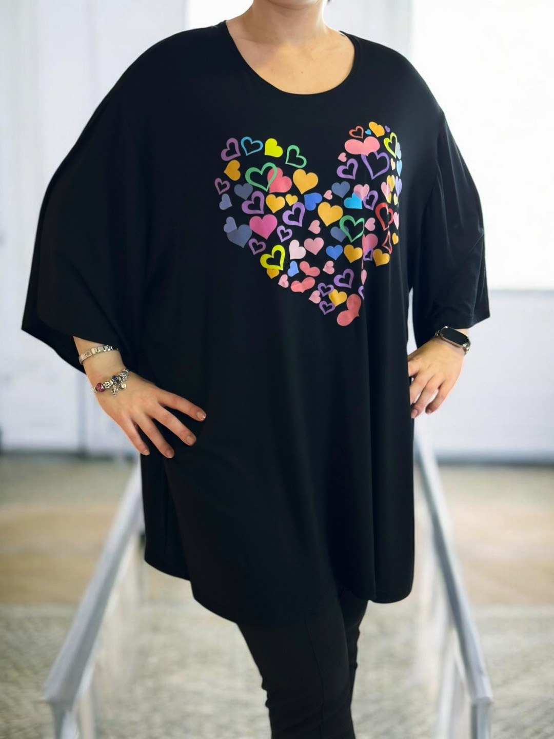 Elegant μαύρο μπλουζοφόρεμα με romantic hearts