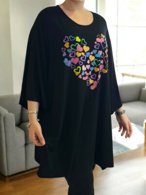 Elegant μαύρο μπλουζοφόρεμα με romantic hearts