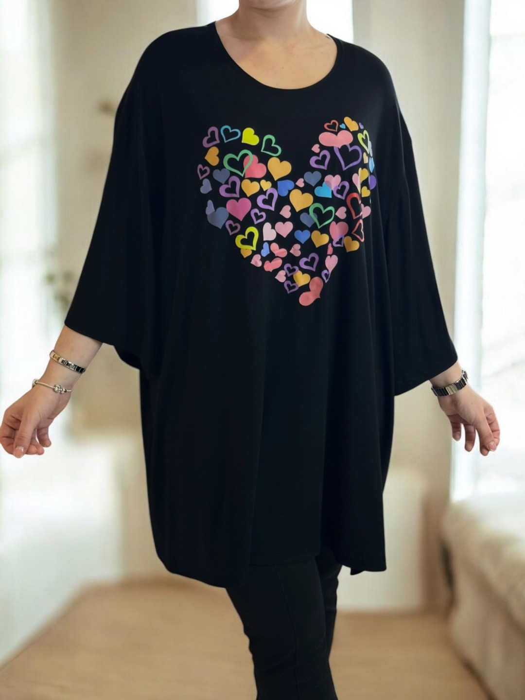 Elegant μαύρο μπλουζοφόρεμα με romantic hearts