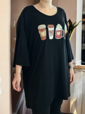 Μπλουζοφόρεμα με χαρούμενο σχέδιο καφέδων