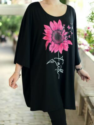 Άνετο μπλουζοφόρεμα με λουλουδάτη στάμπα