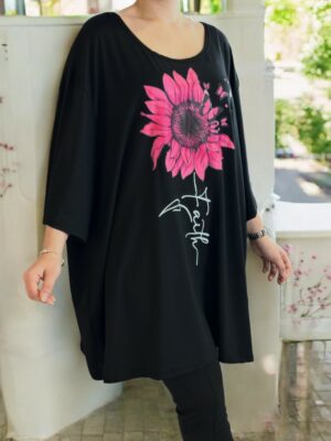 Άνετο μπλουζοφόρεμα με λουλουδάτη στάμπα