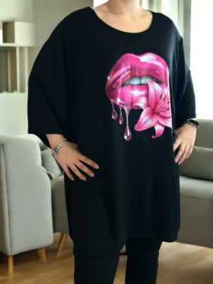 Chic μπλουζοφόρεμα με pink lips print