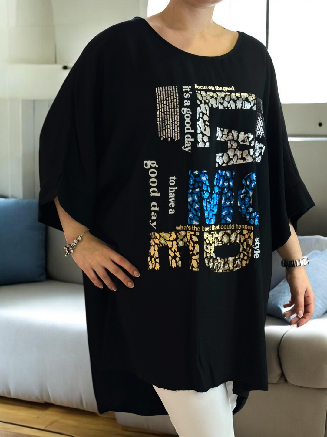 Chic μπλουζοφόρεμα με silver print & colorful design