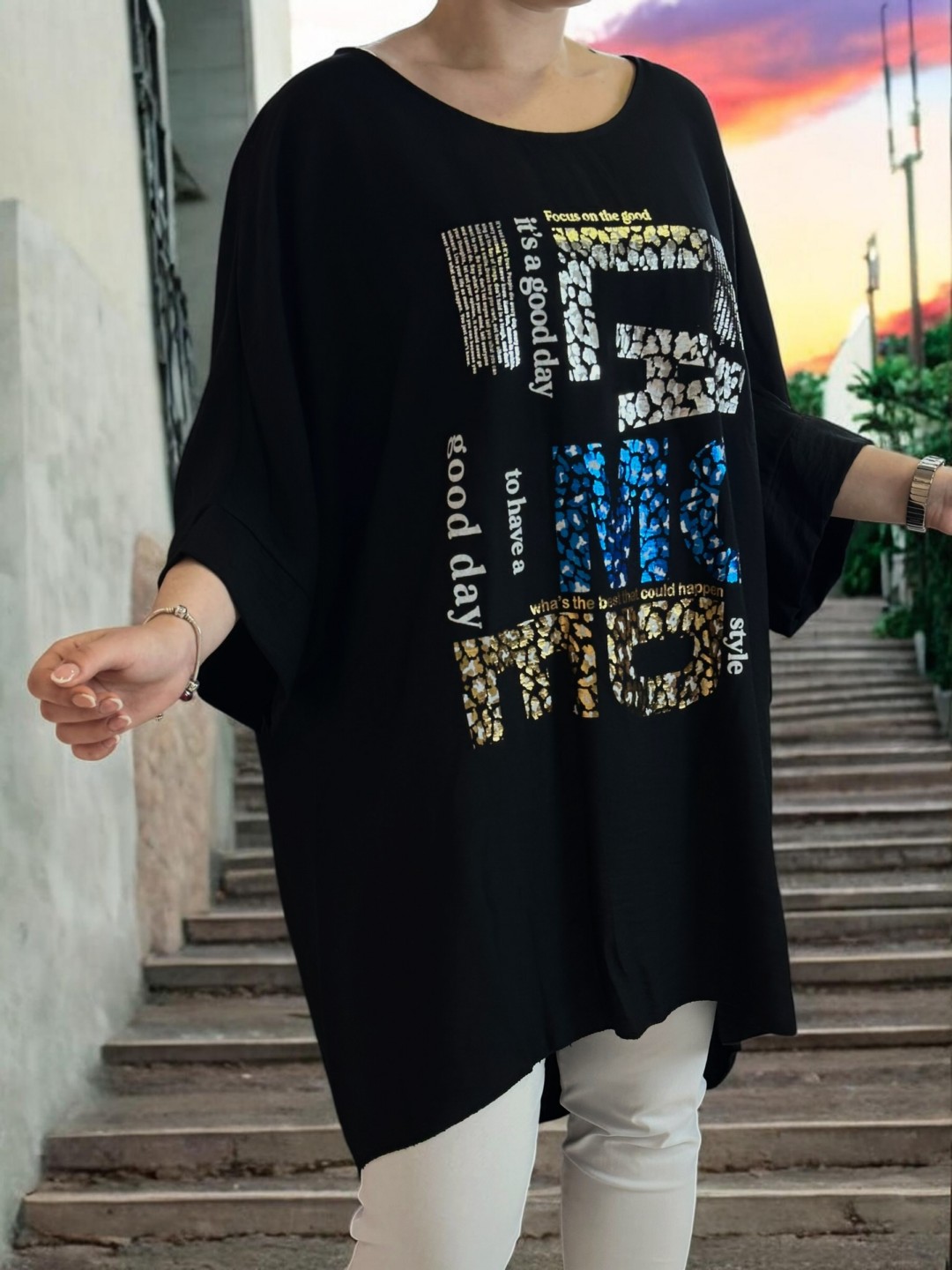 Chic μπλουζοφόρεμα με silver print & colorful design