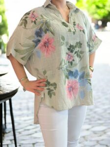 Chic floral linen-look πουκάμισο